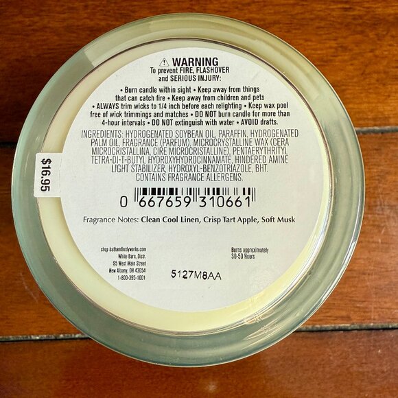 NEW SUN DRENCHED LINEN Single Wick Candle 8oz Bath & Body Works - Picture 2 of 3